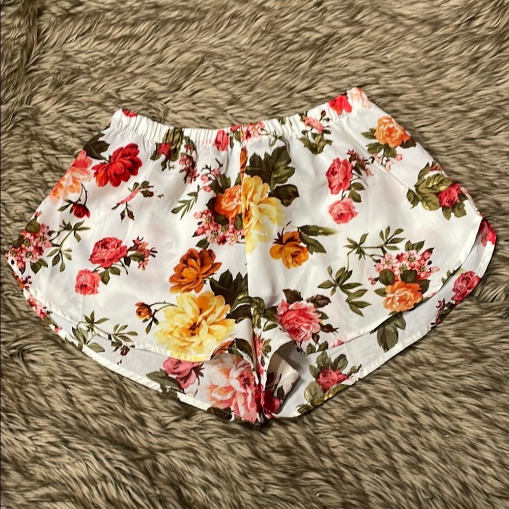 Ambiance High Waist White and Red Floral Shorts
